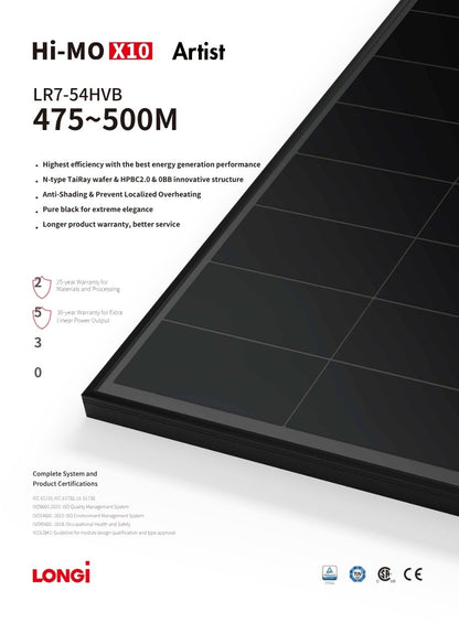 MUSTA AURINKOPANEELI LONGI HI-MO X10 475W - autonlataus.com