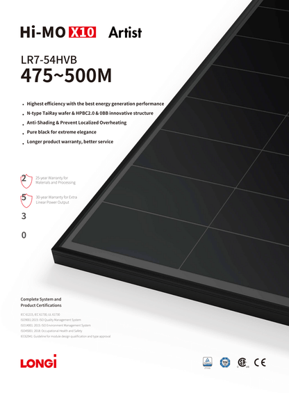 AURINKOPANEELI LONGI HI-MO X6 475W MUSTA - autonlataus.com