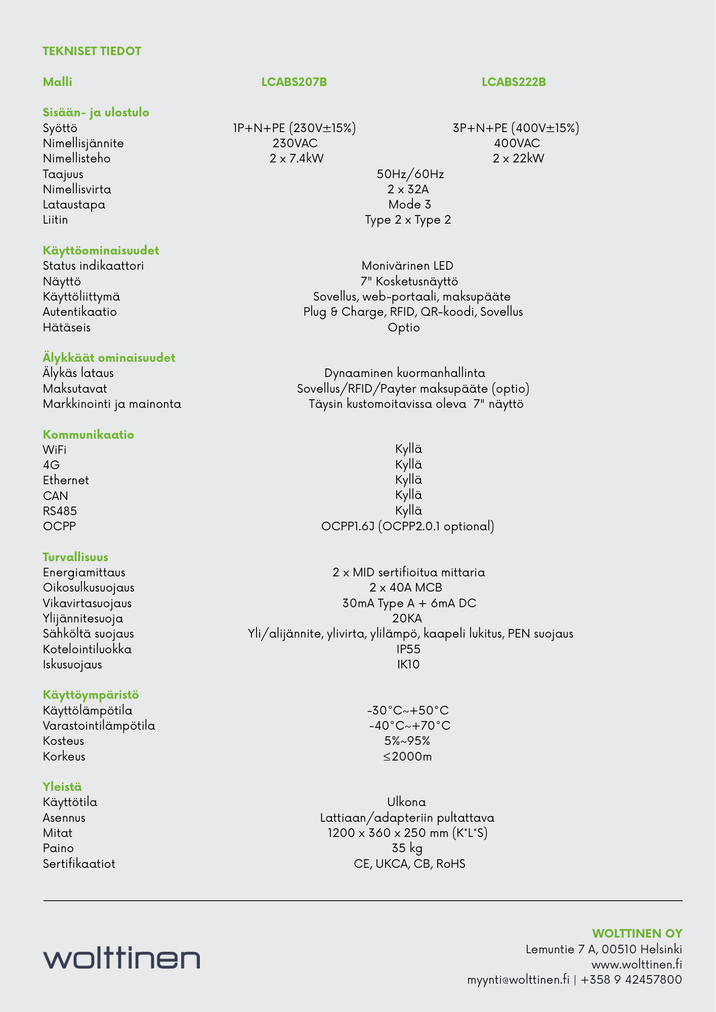 Wolttinen Public Pro 2x22kW julkinen latauslaite. Maksupääte. OCPP Plug-And-Play. Helppo asennus. - autonlataus.com