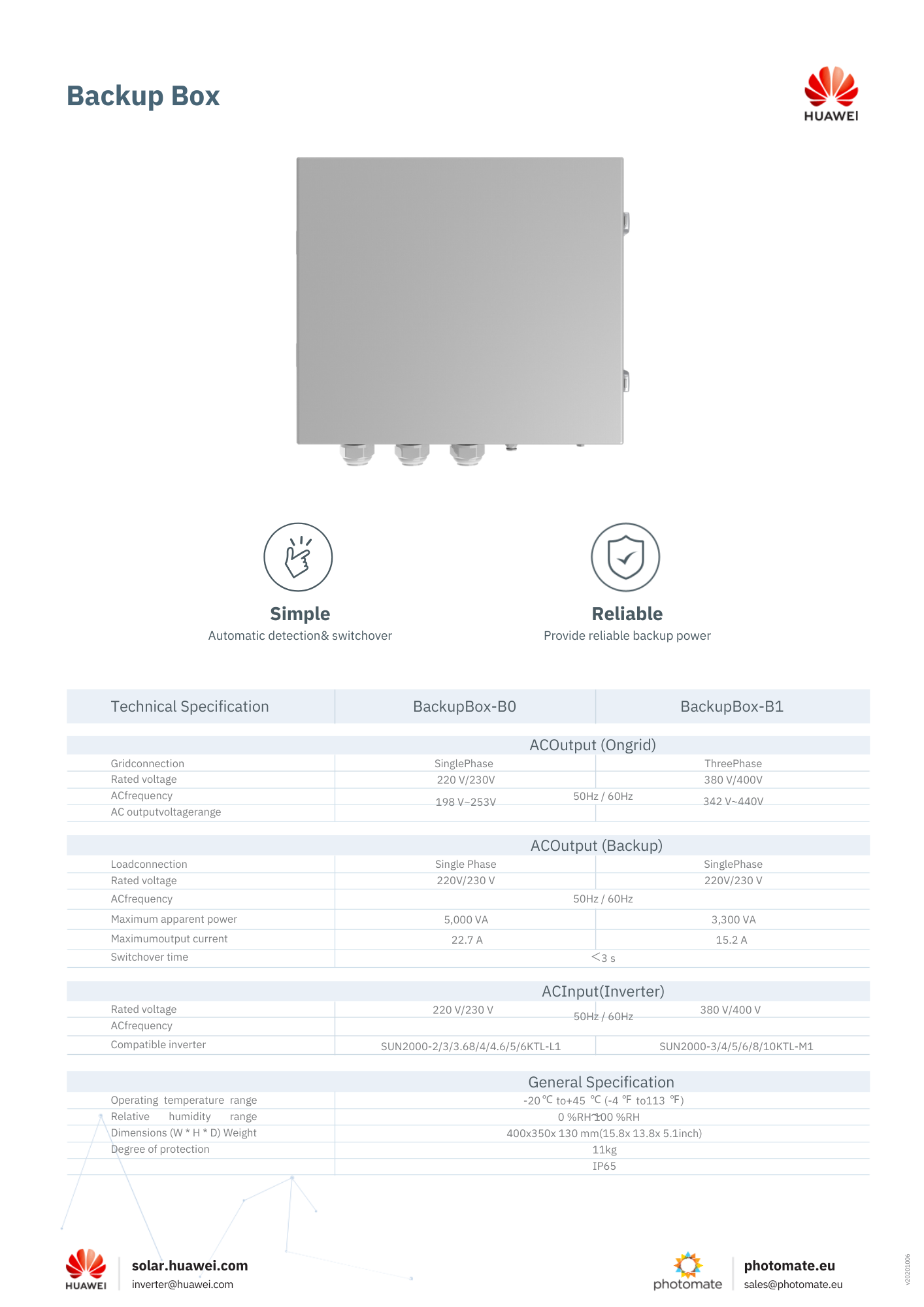 Huawei Back-up Box 3-vaihde Varavoiman hallintaan