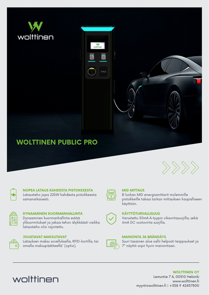 Wolttinen Public Pro 2x22kW julkinen latauslaite. Maksupääte. OCPP Plug-And-Play. Helppo asennus. - autonlataus.com