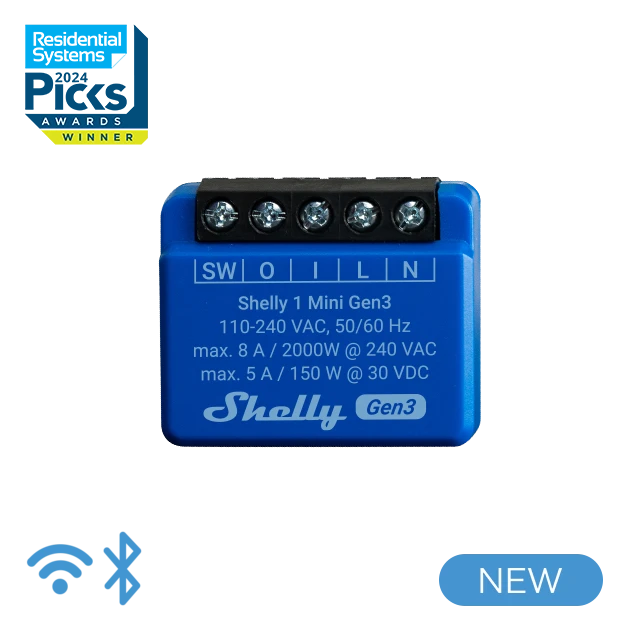 Shelly Plus 1 MINI Gen3 Rele (WiFi-ohjaus), 1-kanavainen - autonlataus.com