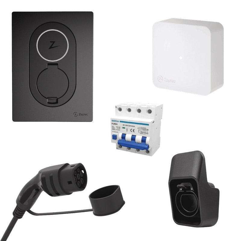 Zaptec Go COMBO+ 11kW 22 kW latausasema 4G + Sense + 2,5m 11kW kaapeli + 11/22kW RCBO + pistoketeline - autonlataus.com