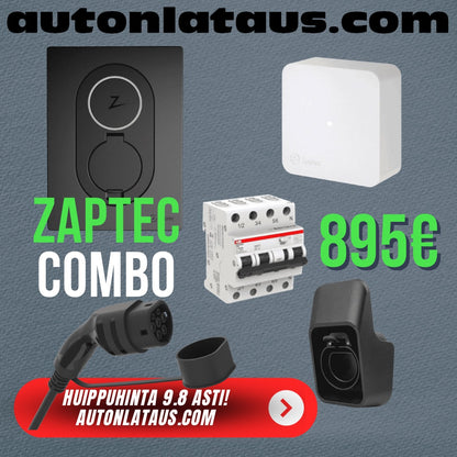 Zaptec Go COMBO+ 11kW 22kW Charging Station 4G + Sense + 2.5m 11kW Cable + 11/22kW RCBO + Plug Holder
