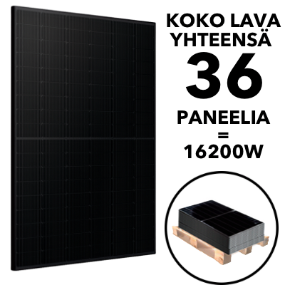 ENNAKKOTARJOUS! Bluesun Solar TOPCON Aurinkopaneeli 450W musta BIFACIAL. Valmislava 36kpl 16.2 kW - autonlataus.com