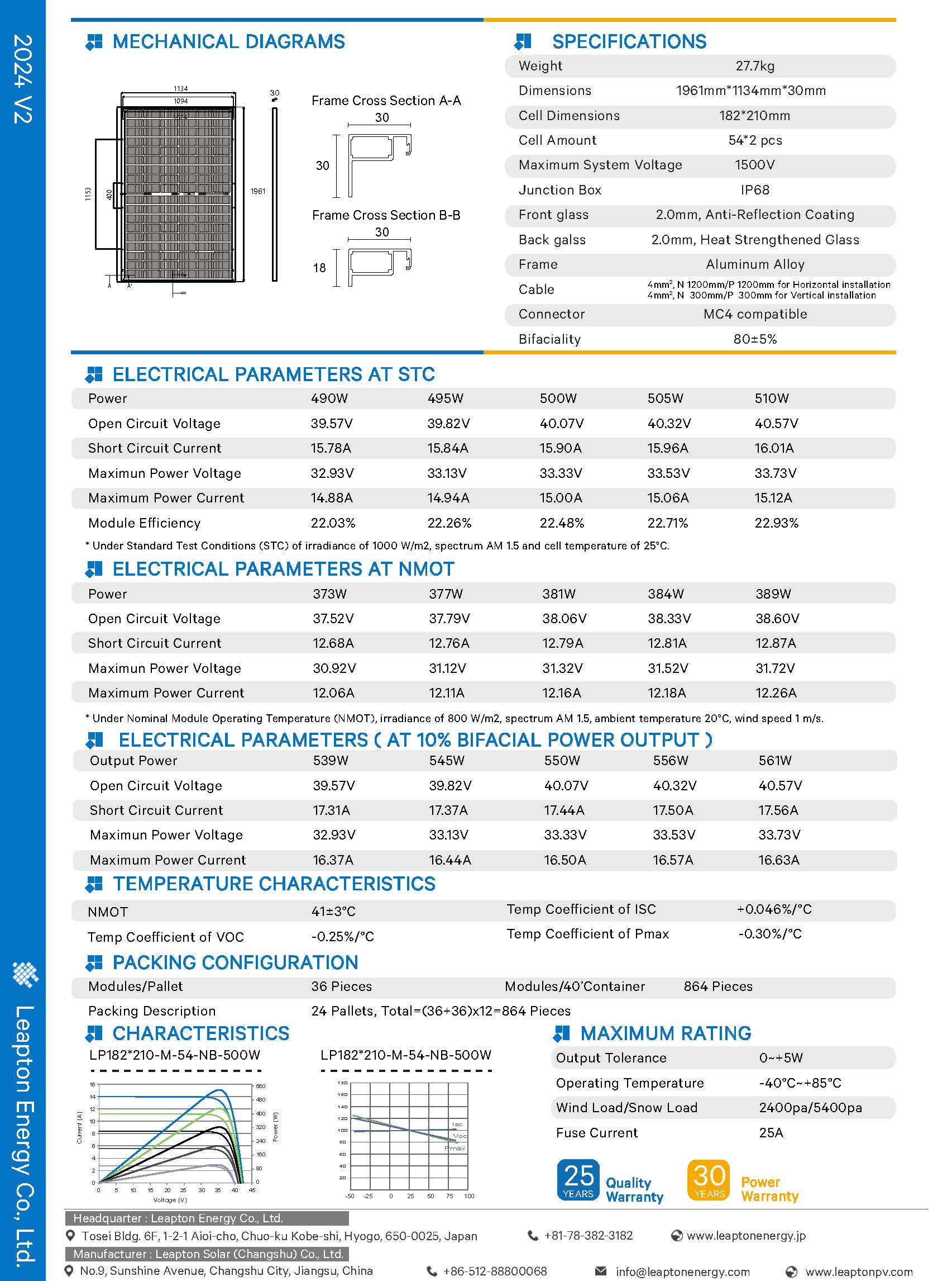 Aurinkopaneeli Leapton 500W Bifacial TopCon - autonlataus.com