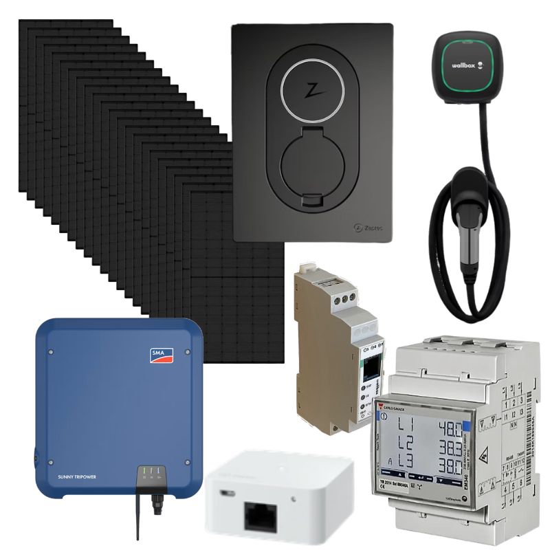 Aurinkolataus järjestelmä 10kW, SMA invertteri, 24 paneelia, Wallbox/ Zaptec latausasema ja PowerBoost/ Sense Asennettuna (PK-seutu) - autonlataus.com
